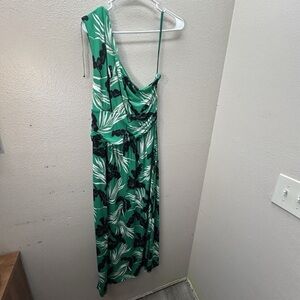 Vince Camuto One Shoulder Tropical Green Vacation Resort Cruise Maxi SZ Large